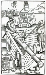 Soldati che sparano un cannone, illustrazione per 